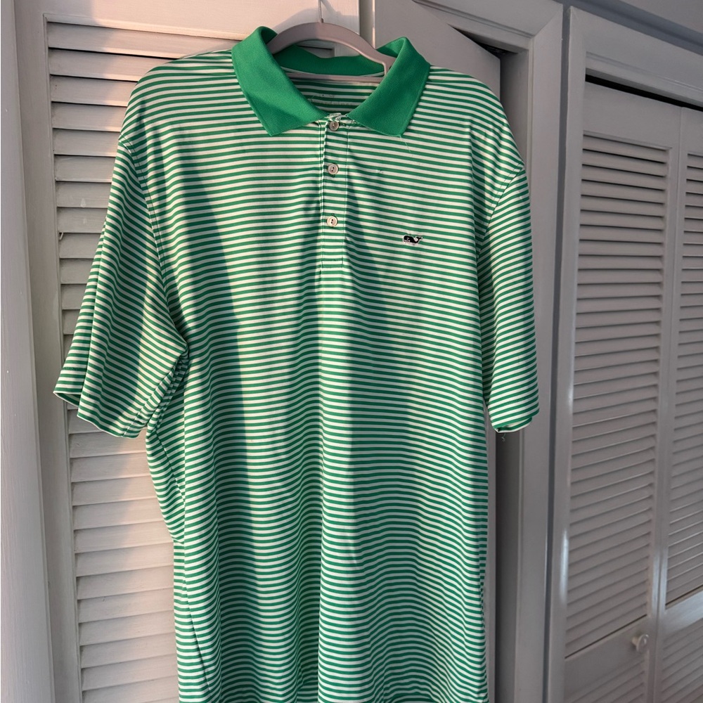 Vineyard Vines Green and White Striped Polo Shirt